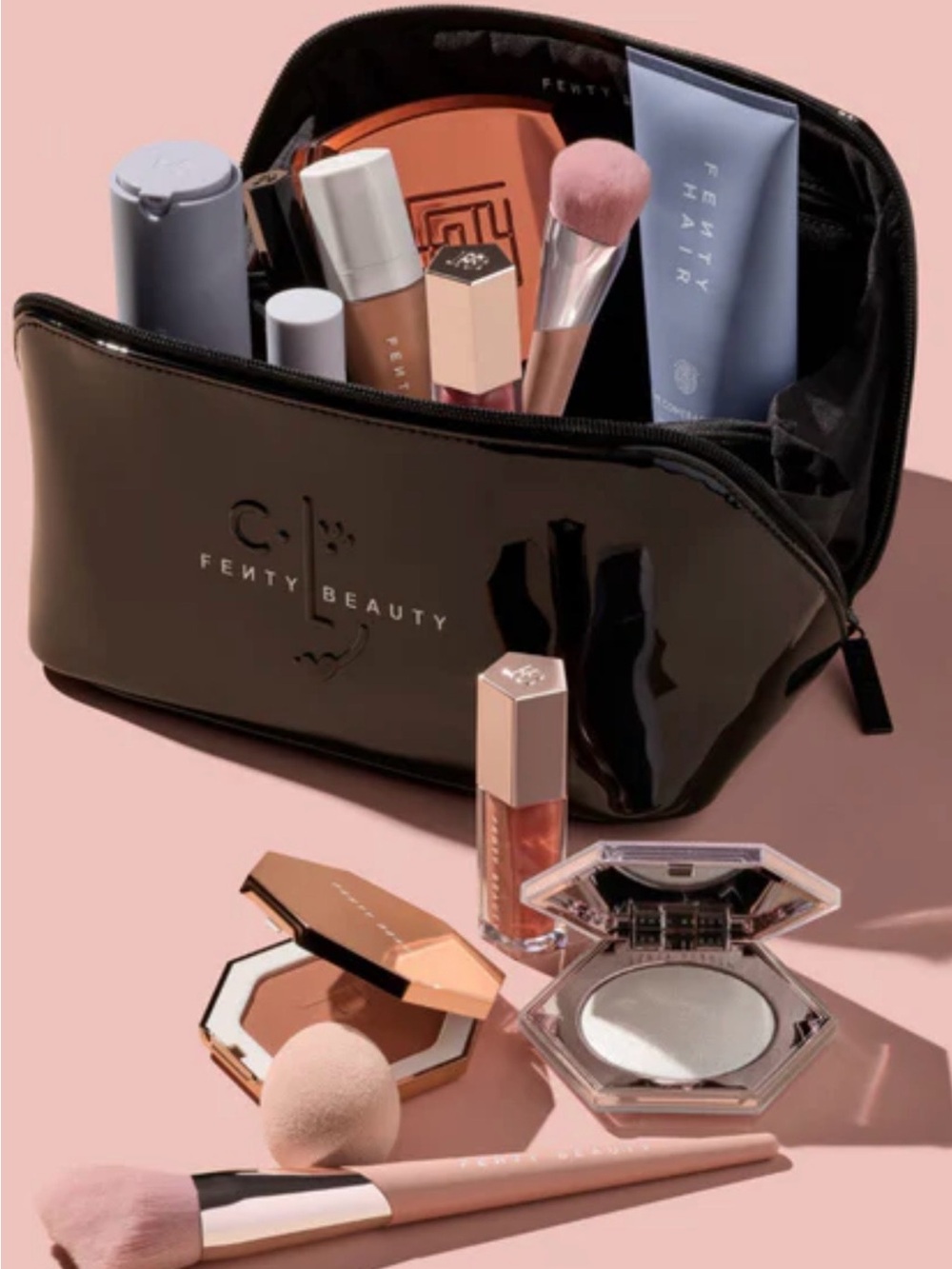 Fenty Beauty Black Patent Makeup Pouch with tag attached New
